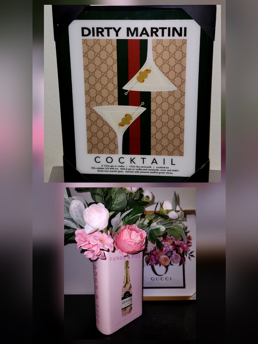 Mother's Day Glam Gift Bundle Cocktail GG Logo Huge Wall Art & Ceramic Logo Vase